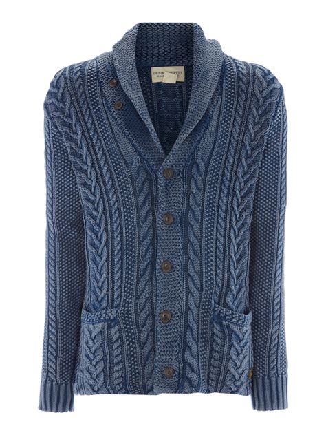 Denim And Supply Ralph Lauren Cable Knit Shawl Cardigan In Blue For Men