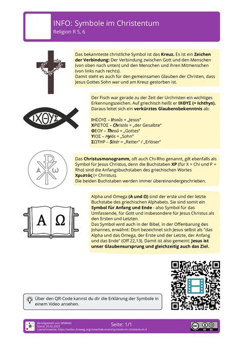 arbeitsblatt symbole im christentum religion mnwegorg
