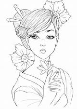 Coloring Geisha Pages Drawing Para Girls Coloriage Cool Colorir Desenhos Dessin Color Adultos People Colouring Lineart Colorier Tattoo Girl Printable sketch template