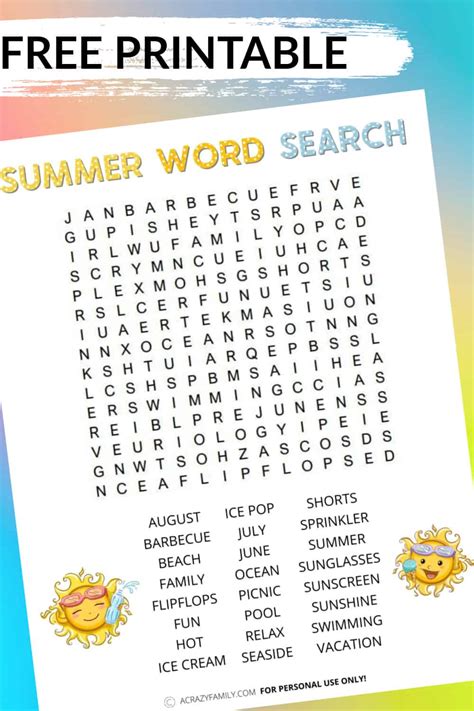 summer word search printable  crazy family