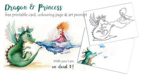 dragon princess  printable card colouring page  drawing