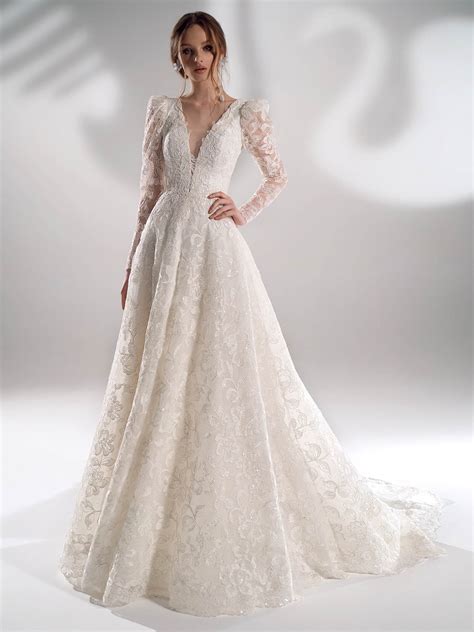 sparkling lace ball gown wedding dress  long sleeves