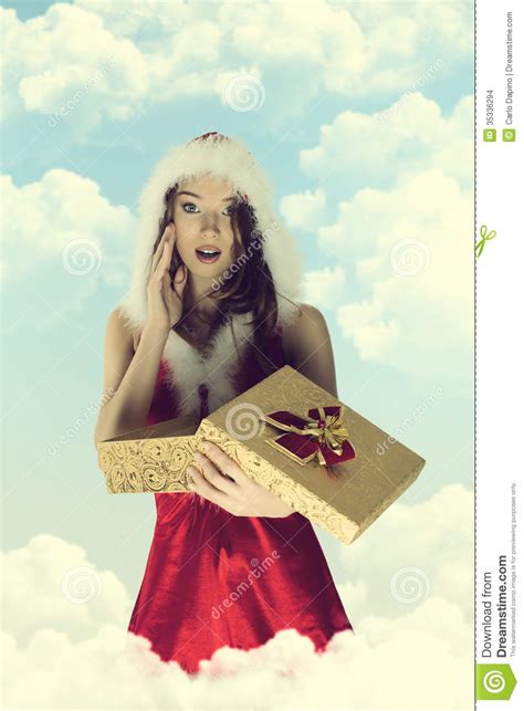 christmas pin up girl with t box stock images image 35336294