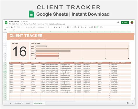 business client tracker  google sheets client info sheet etsy