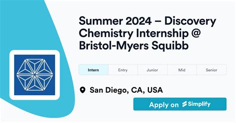 summer  discovery chemistry internship  bristol myers squibb simplify jobs