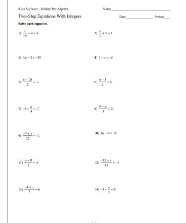 step equations worksheet    printable