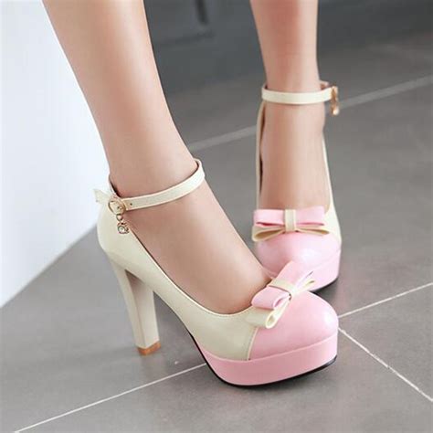 womens bow pumps cute girls high heel shoes 2016 new fashion contrast