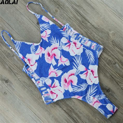 floral one piece swimsuit 2017 women bandage swimwear sexy brazilian