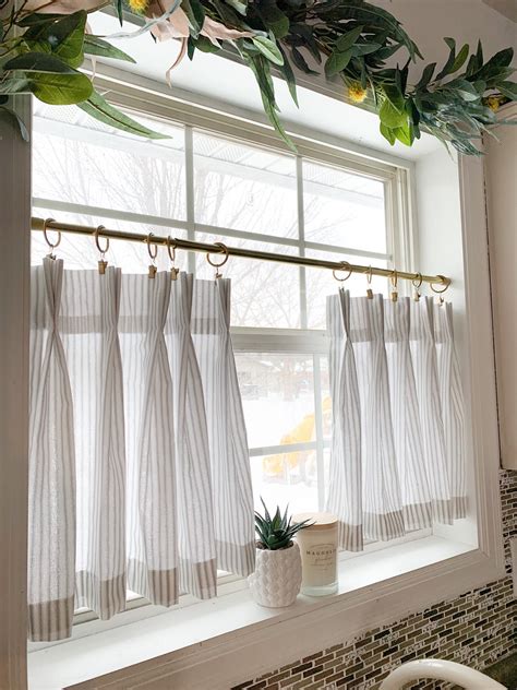 pleated ticking striped cafe curtain tier curtains kitchen etsy