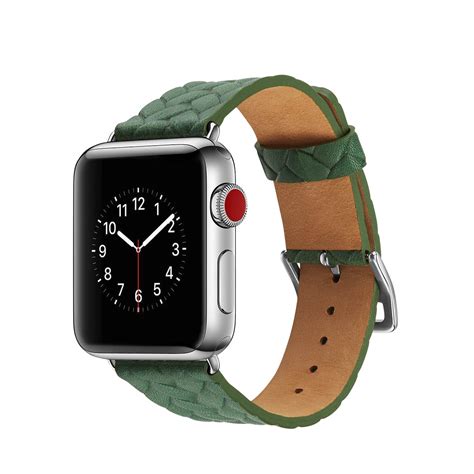 apple  bandje leer groen gevlochten met zilverkleurige gesp mm mm watchbands shopnl