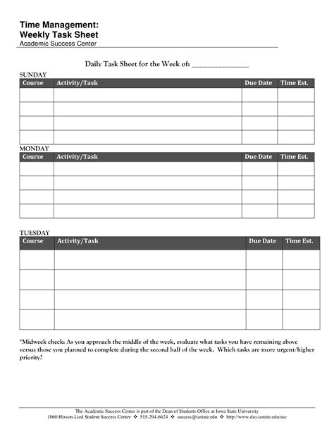 weekly task templates  allbusinesstemplatescom