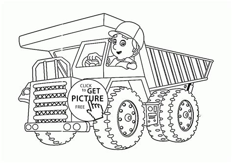 cartoon dump truck   man     large wheels   side
