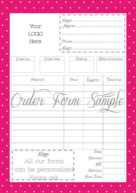 downloadable printable custom order form template  risakokodake