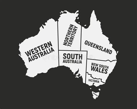 afiche de australia  nombres de estados fondo australiano mapa de australia aislado en