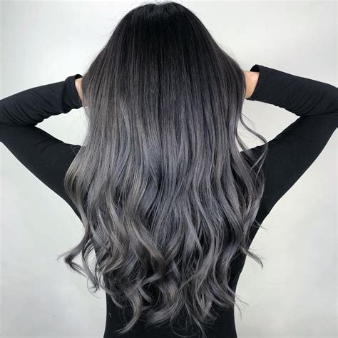 dark ashgrey balayage style   grey hair color silver hair color ash gray hair color