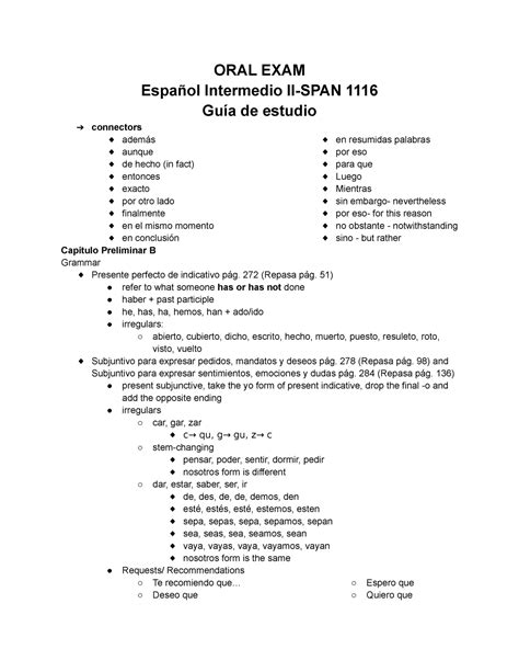 Intermediate Spanish Ii Oral Exam Review Oral Exam Español Intermedio