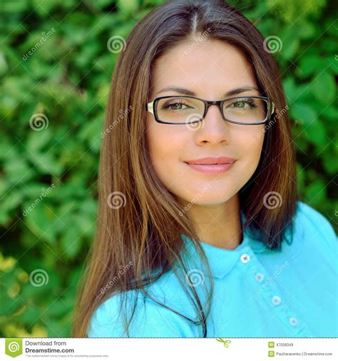 Beautiful Girl Wearing Glasses Outdoor Portrait Stock