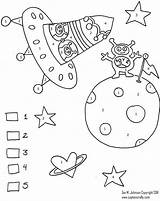 Space Color Number Coloring Worksheet Pages Numbers Outer Worksheets Printable Preschool Kids Alien Printables Planets Theme Fun Kindergarten Crafts Sheets sketch template