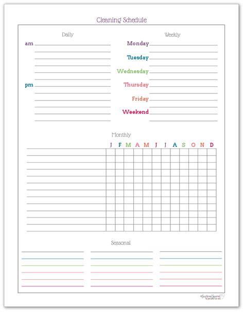 colourful cleaning schedule  checklist printables