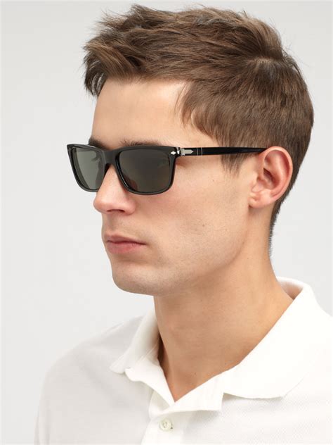 persol acetate rectangular sunglasses in black for men lyst