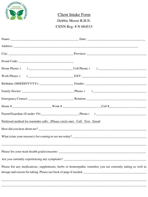 printable client intake form