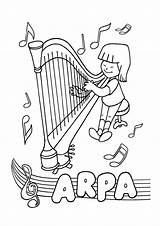 Instrumentos Arpa Tocando Pintar Musicales Musica Harp Colorearimagenes Barometro Tudodesenhos Toca Años Riomar sketch template