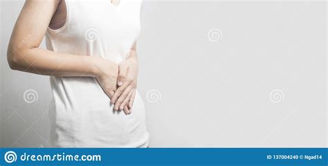 Period Cramps Woman Have Stomach Ache And Pain Stock