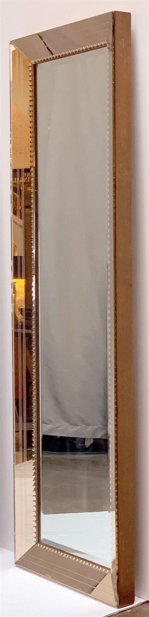 Art Deco Mirror With Beveled Frame Of Copper Colored Glass H 58 3 4 X