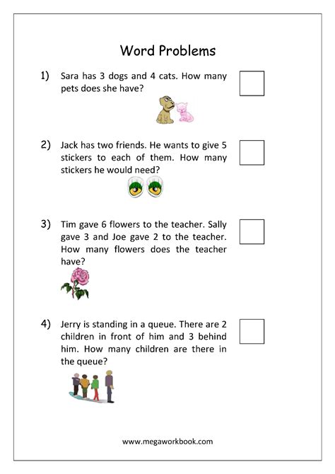 addition  subtraction word problems worksheets  kindergarten