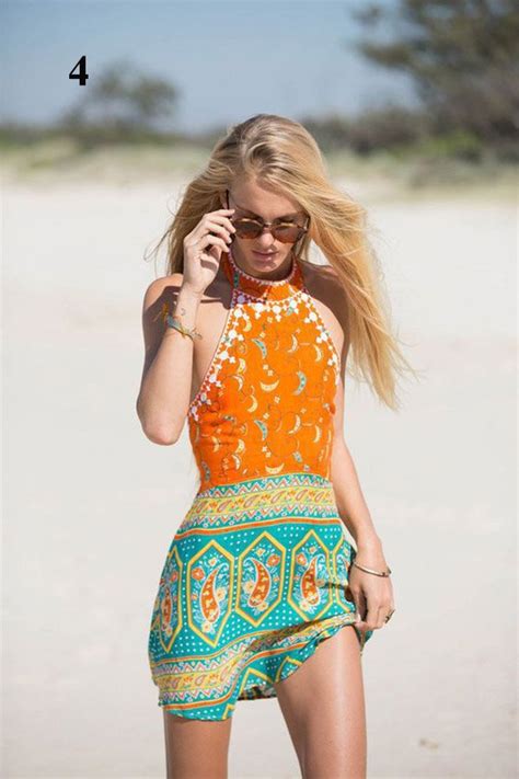Floral Print Halter Beach Dress With Sleeveless Design