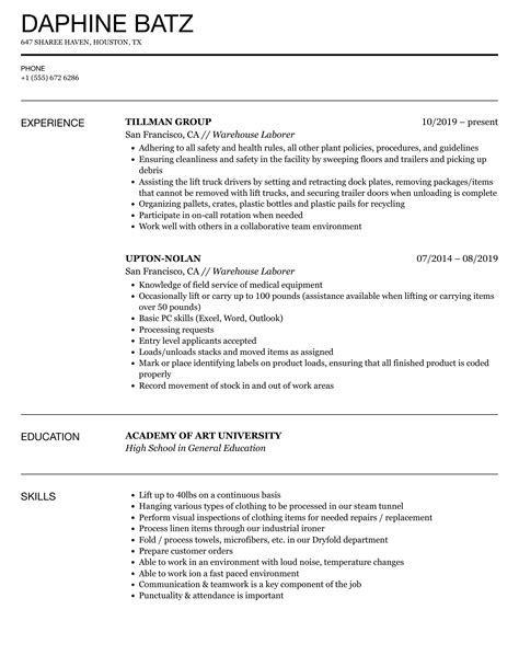 general labor resume examples