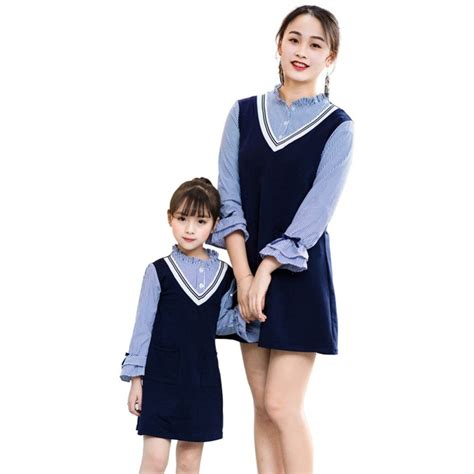 Mother And Daughter Clothes Korean Stripe Stitching Dress Mother