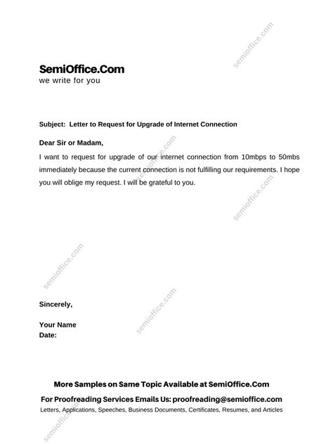 sample request letter upgrade internet connection semiofficecom