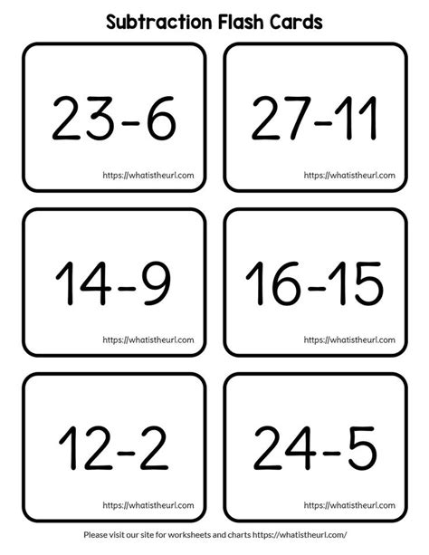 subtraction flash cards printable
