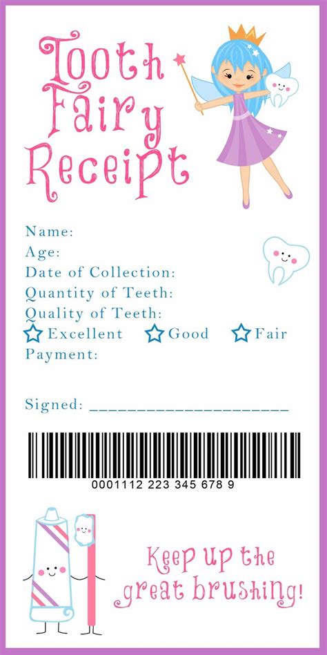 tooth fairy certificate tooth fairy tooth fairy receipt