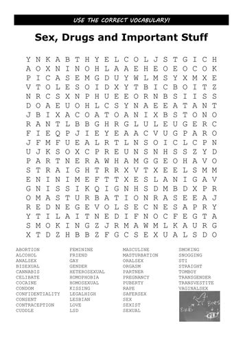 Sex Drugs And Important Stuff Word Search Lesson Starter By Lesley1264