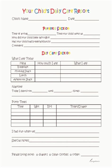 printable infant daycare forms printable forms