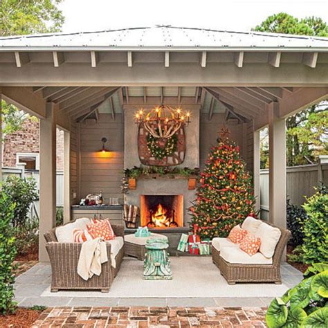 small covered patio  fireplace