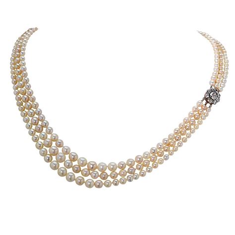 7 Strand Pearl Necklace With Diamond Gold Clasp For Sale At 1stdibs