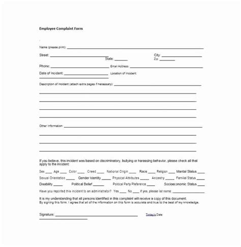 employee complaint form template lovely 49 employee plaint form