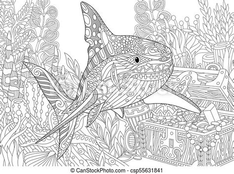 ocean underwater background with shark coloring page for