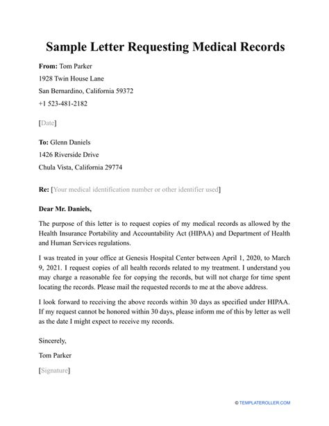 sample letter requesting medical records fill  sign