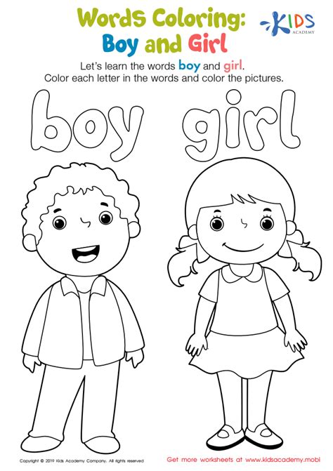 boy  girl words coloring worksheet  coloring page printout