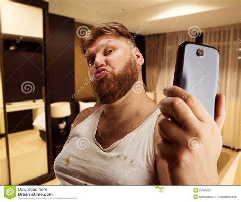 fat glamour man takes selfie stock image image of belly indoor 52006625