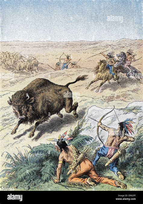 North American Indians Hunting Buffalo North American Bison On Stock