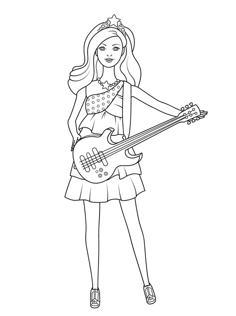 coloring pages barbie princess guitar coloring page