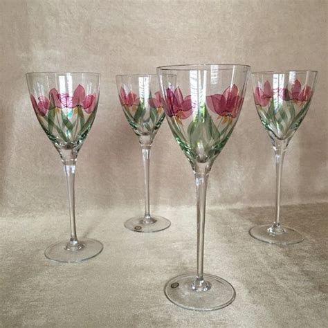 Vintage Wine Glasses Hand Painted Hungarian Crystal Tulip Wine