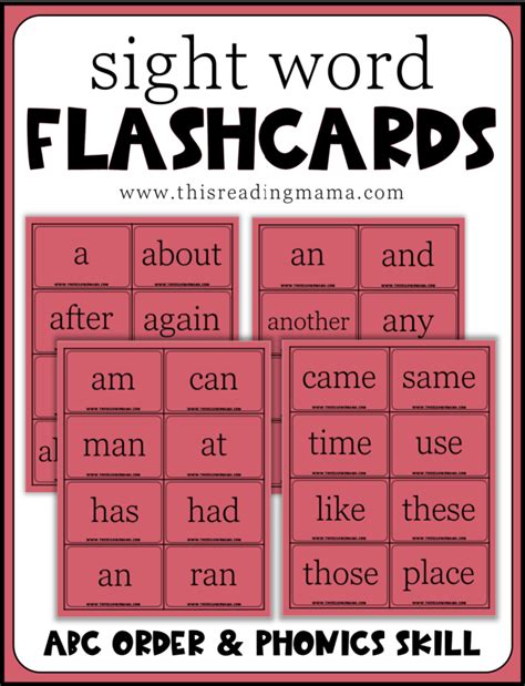 sight word flashcards  reading mama