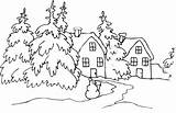 Coloring Winter Cabin Kids sketch template