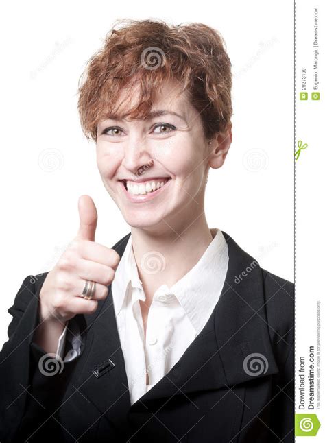 Smiling Success Short Hair Business Woman Doing Ok Stock